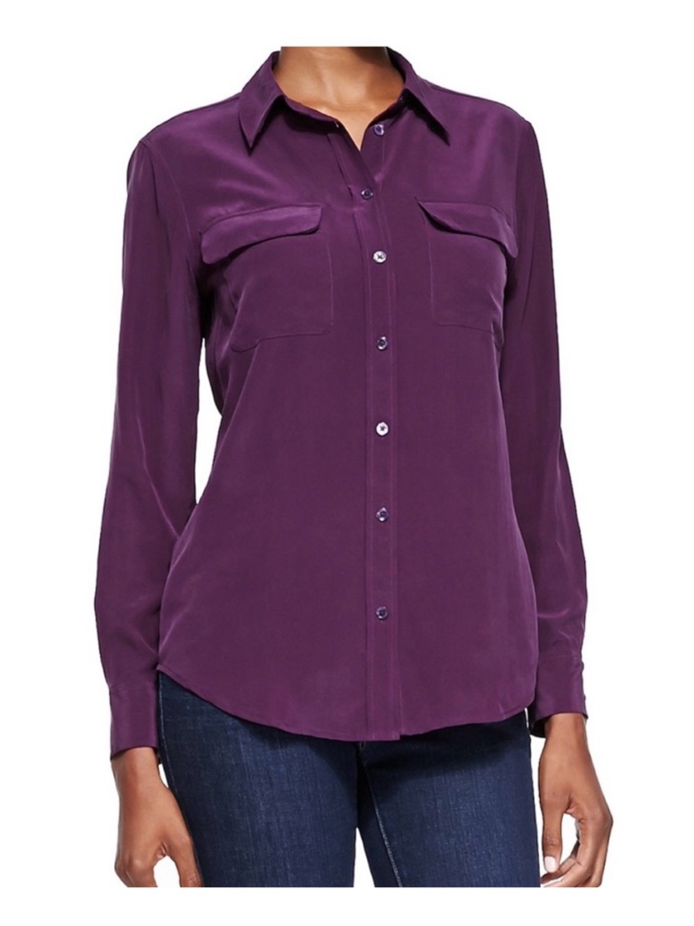 EQUIPMENT SLIM SIGNATURE COLLARLESS BLOUSE IN PLUM NWT